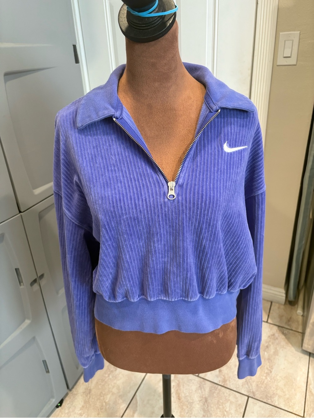 Nike Women's Lavender Ribbed Half-Zip Cropped Sweatshirt